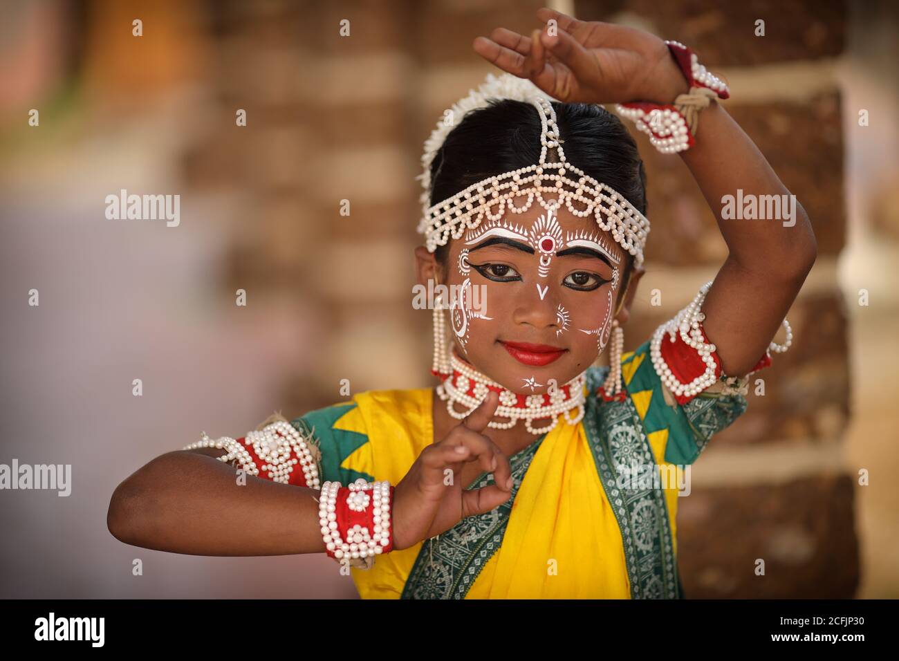 Young Gotipua dancer in the traditional heritage crafts village Raghurajpur near Puri, Odisha, India Stock Photo