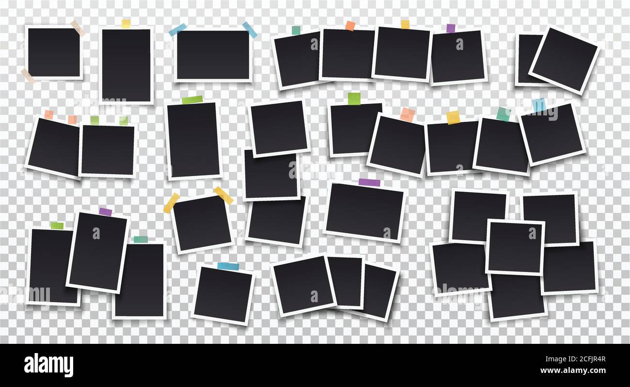Photo frames. Big set of photo frames on sticky tape. Vertical and horizontal template photo