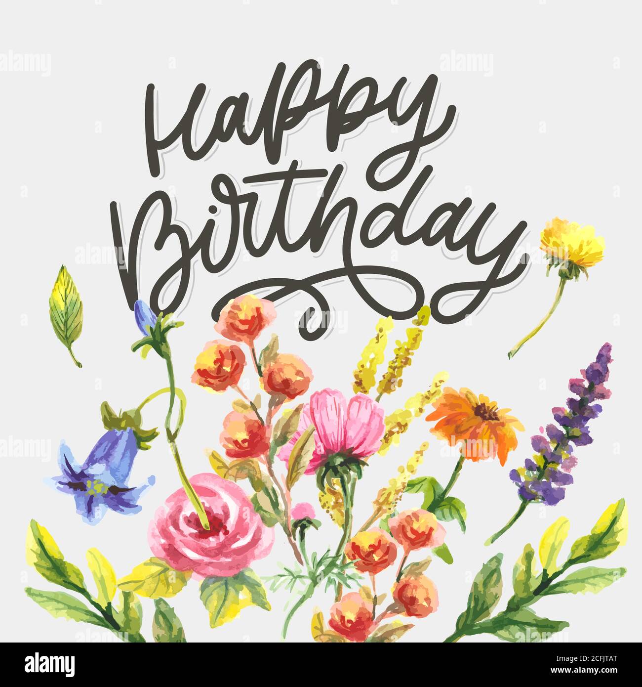 Happy birthday lettering and bouquet of roses Vector Image