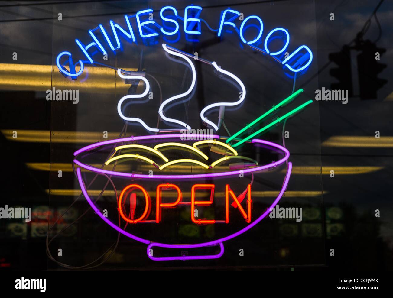 Chinese food restaurant neon sign open Stock Photo Alamy