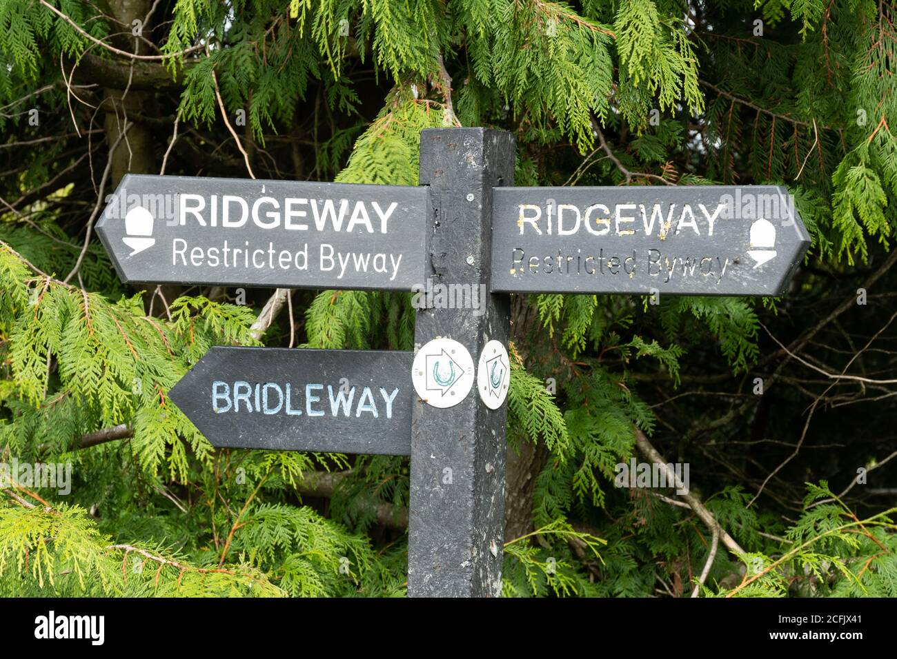 Signpost on the The Ridgeway Path, a historic National Trail, Oxfordshire, UK Stock Photo