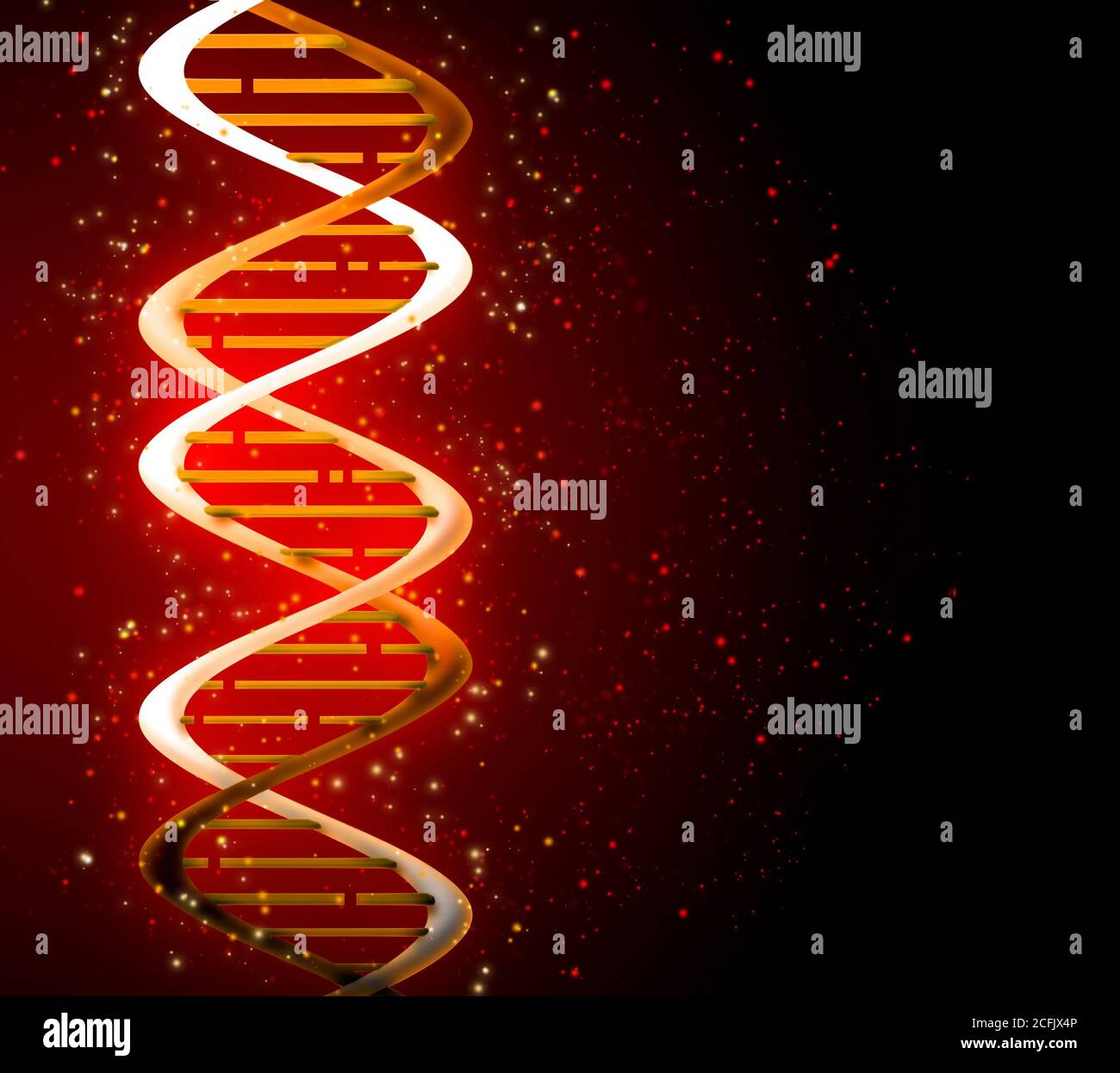 glowing DNA strands on a dark background Stock Photo