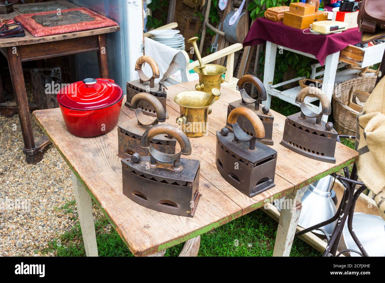 Old irons on sale at Liliomkert Farmer's Market near Lake Balaton