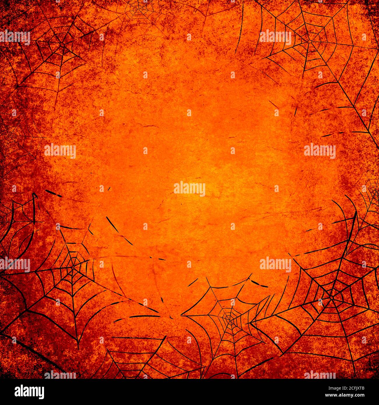 Halloween orange and black grunge background with silhouettes of spider ...