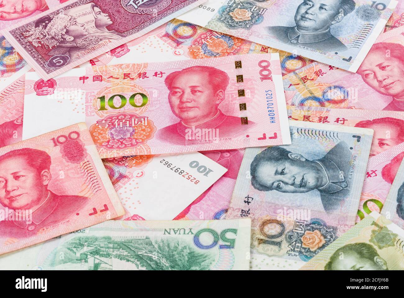 Background collage of Chinese Rmb bank notess Stock Photo