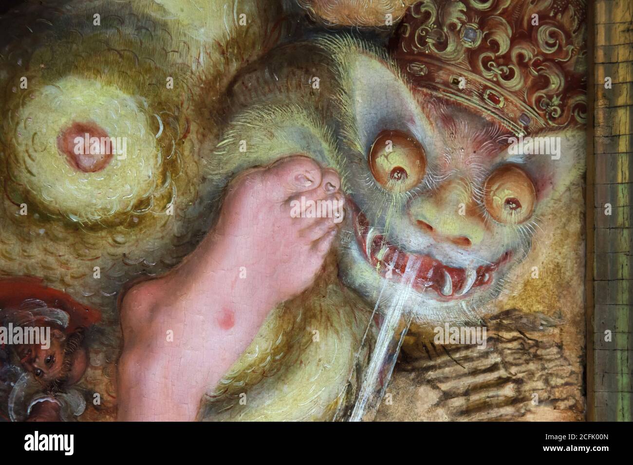 Devil depicted in the paining 'The Allegory of Salvation and Sin' by German Renaissance painter Lucas Cranach the Younger (1557) on display in the Museum der bildenden Künste (Museum of Fine Arts) in Leipzig, Saxony, Germany. Stock Photo