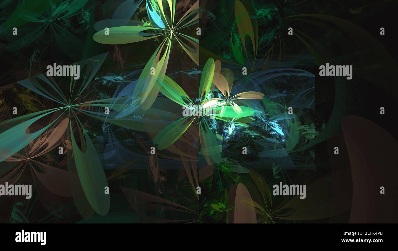 Abstract multi-colored fractal floral background on dark Stock Photo