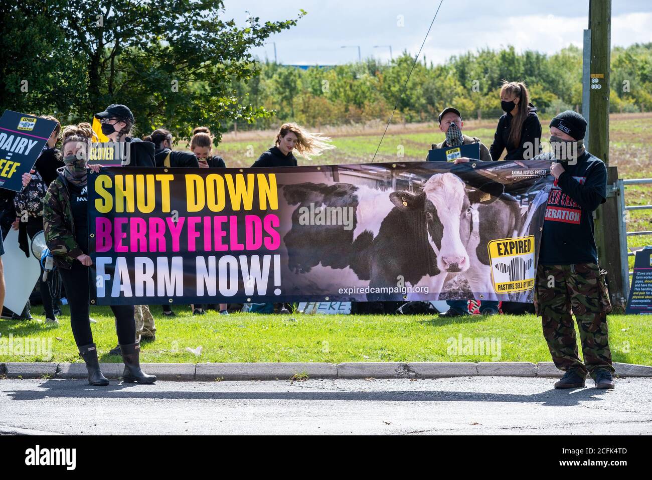 Daventry, UK. 5th September 2020. The protest organised by the Animal  Justice Project called for the closure of Berryfields, an Approved  Finishing Unit, abbreviated to AFU. An AFU is a facility for