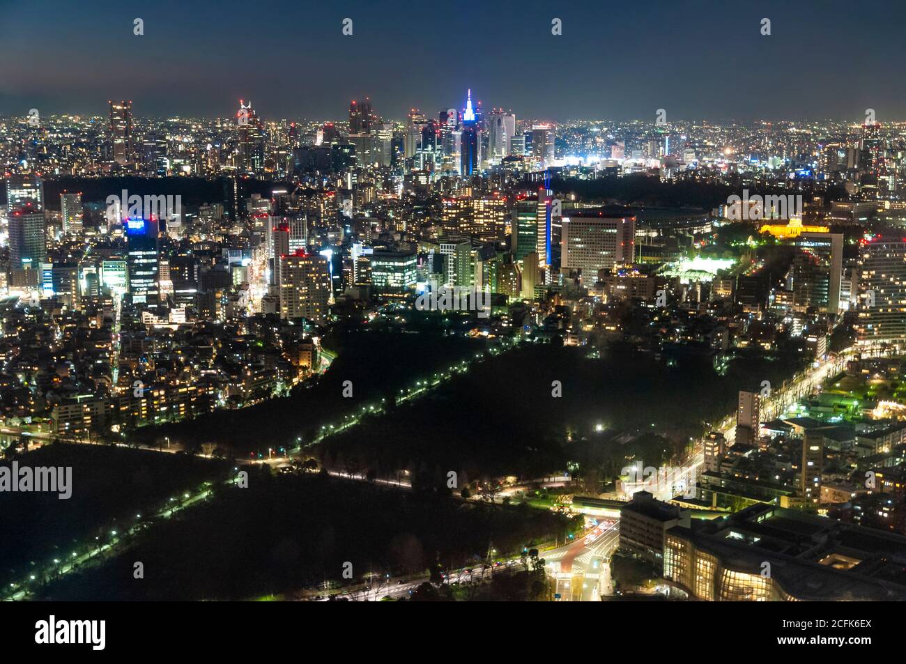 Night view of the Tokyo skyline from Roppongi Hills. Stock Photo