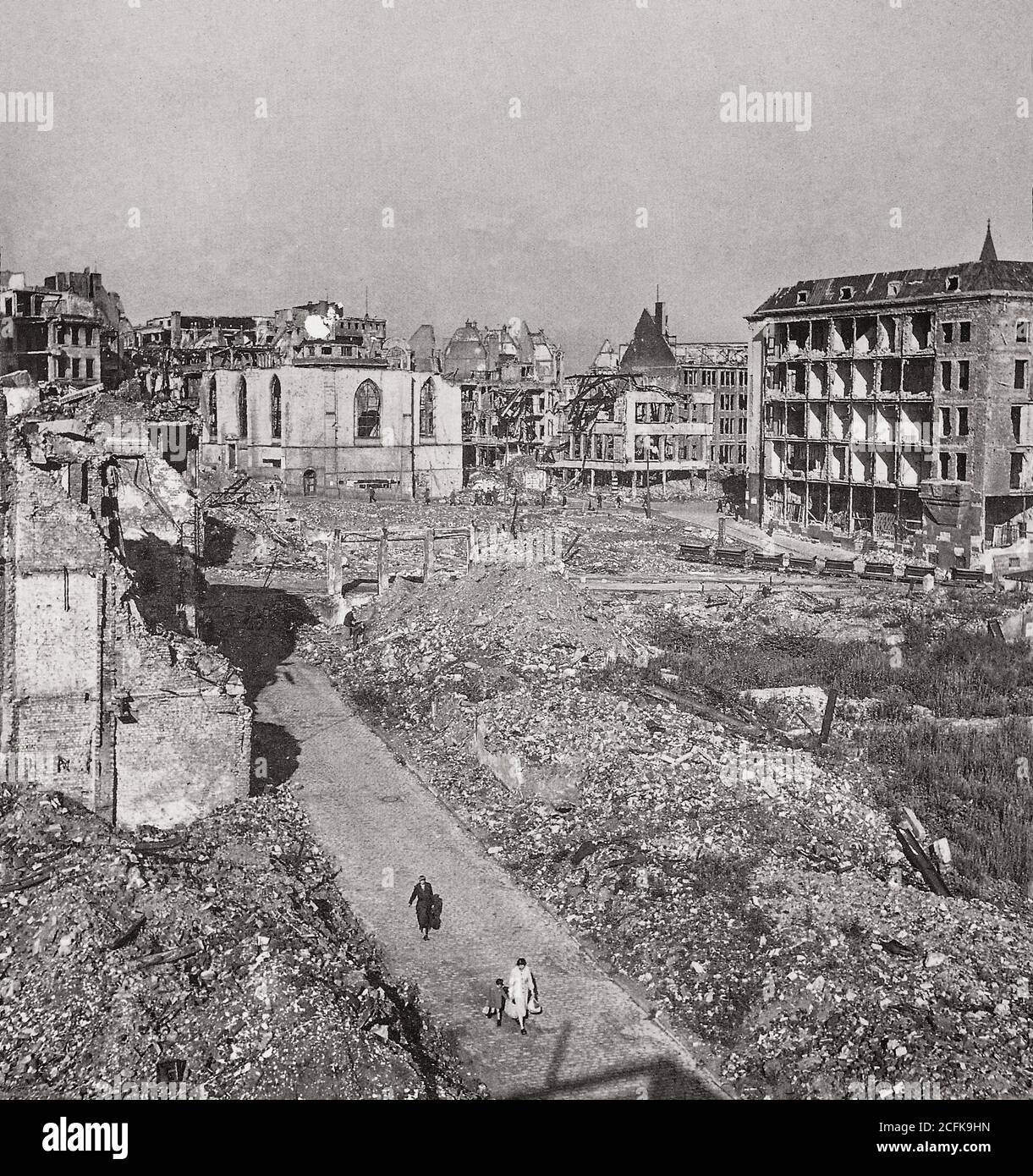 Photographed at the end of the Second World War, the industrial city of Essen. It was a target for allied bombing, with over  270 air raids launched against the city, destroying 90% of the centre and 60% of the suburbs. Stock Photo