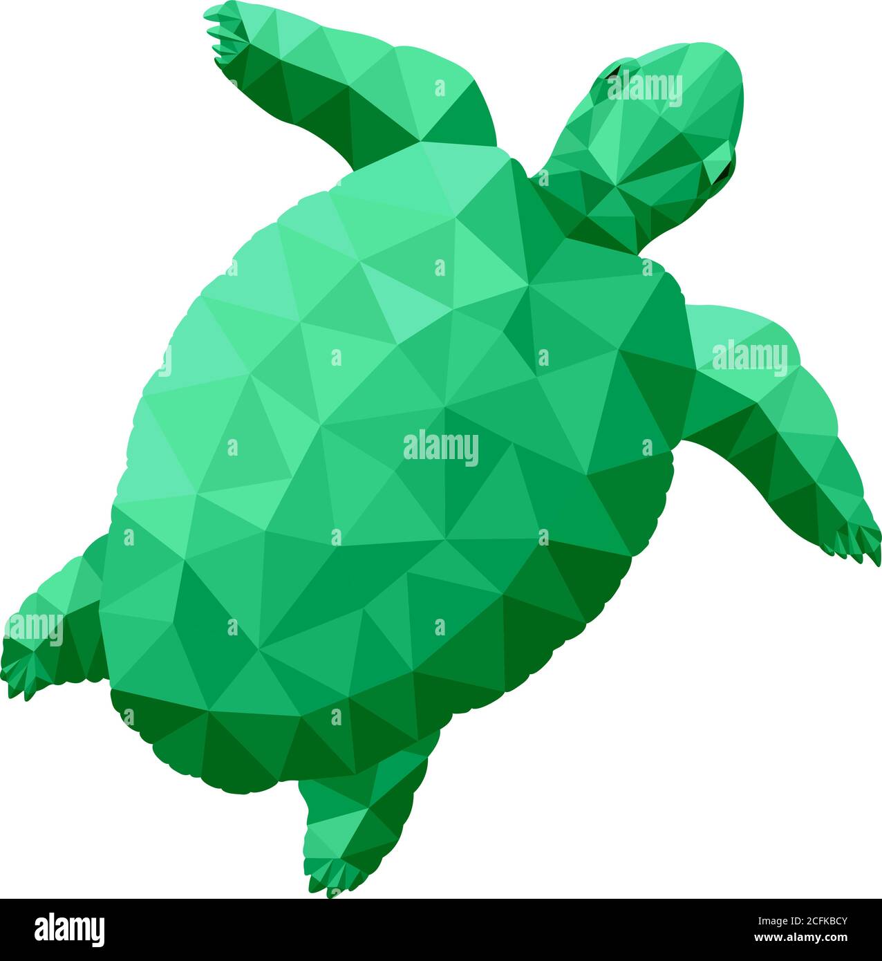 Beautiful low poly illustration with green stylized turtle on white background Stock Vector