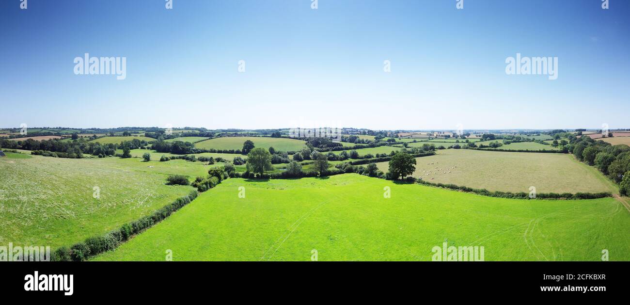 Panoramic aerial view of farmland in the oxfordshire countryside in