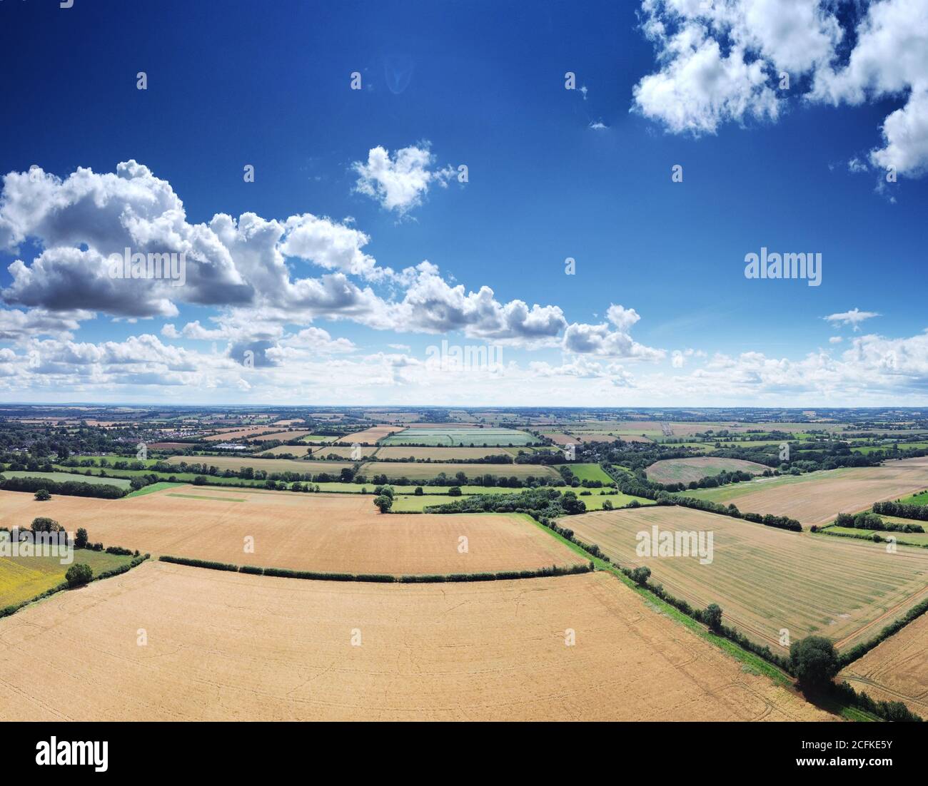 Panoramic aerial view of farmland in the oxfordshire countryside in