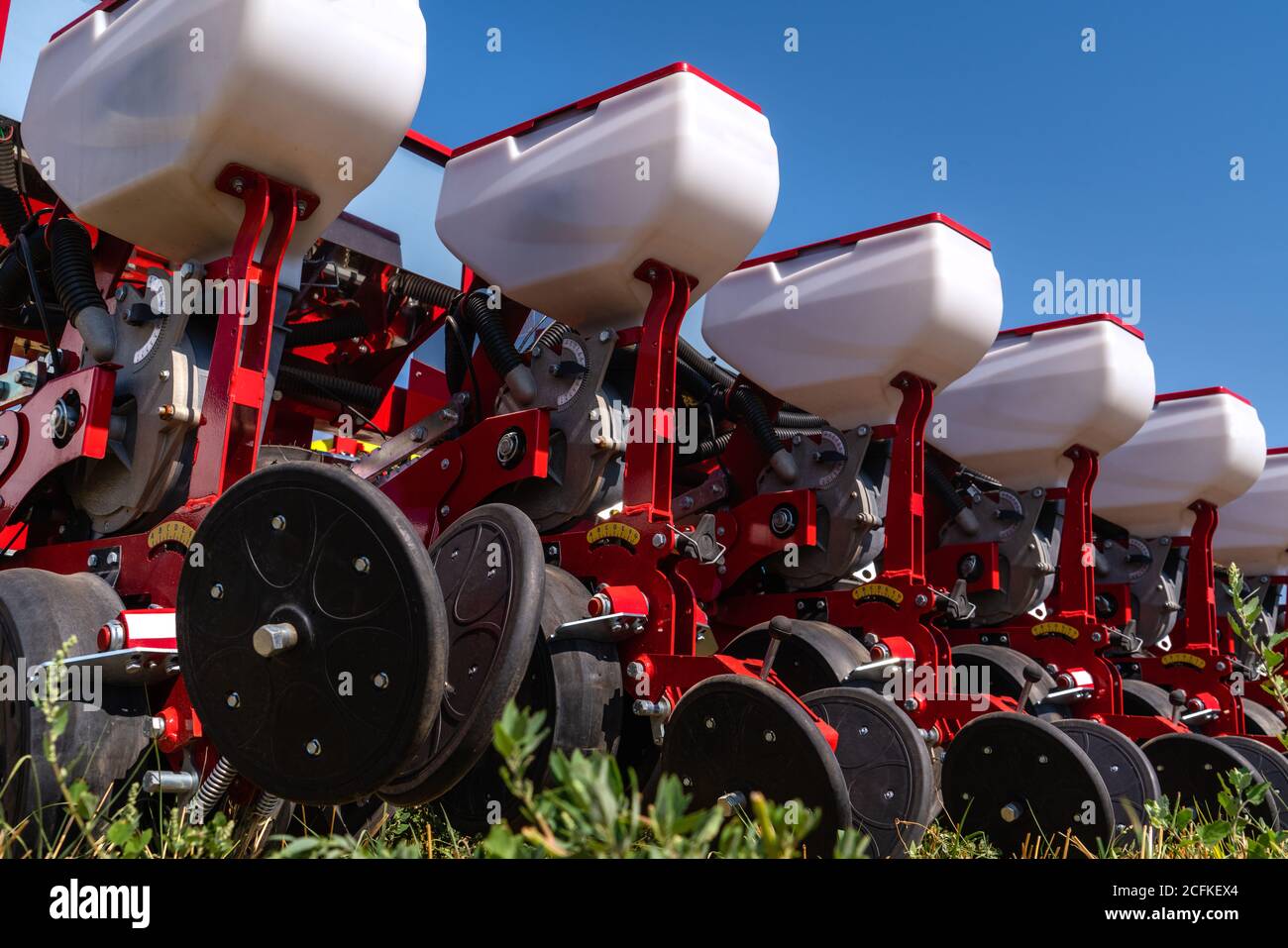 Agricultural seeding machine close up Stock Photo