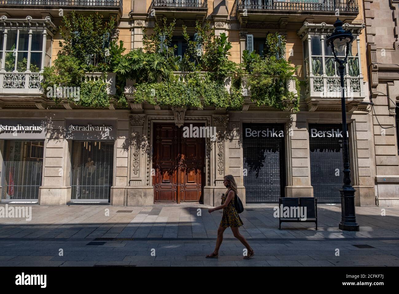 Barcelona, Spain. 06th Sep, 2020. A Stradivarius store and a Bershka store,  brands of the Inditex textile group, are seen at adjoining doors in the  commercial hub of Portal del l'Àngel.After presenting