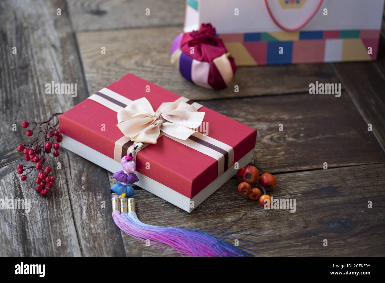 Happy new year's image of Korea, gift box Stock Photo