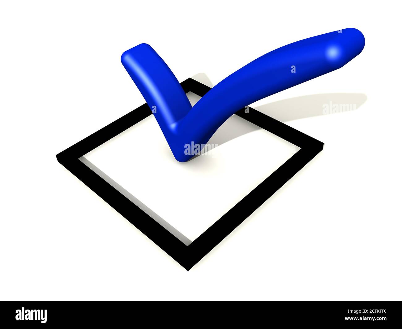 Blue check mark symbol in checkbox. One blue check mark symbol in checkbox on white background. 3D illustration Stock Photo