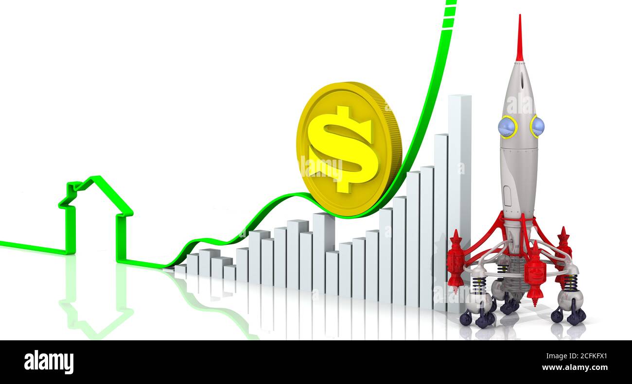 Rising real estate prices in the US dollar. Graph of rapid growth with