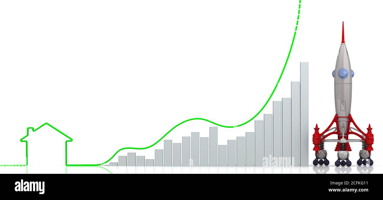 Rising real estate prices. Graph of rapid growth with the contour of