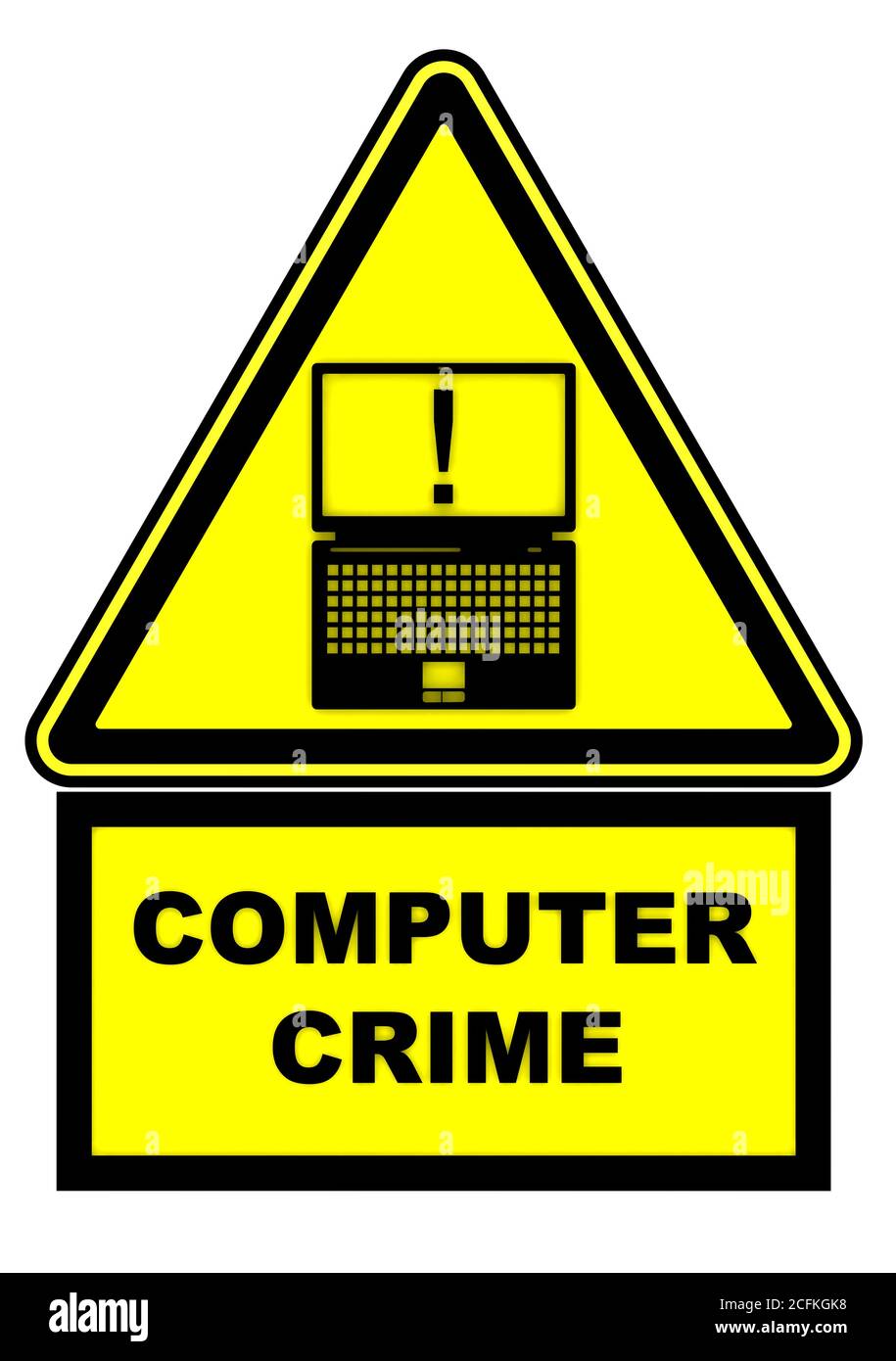 Computer crime. Warning sign with a notebook image and text COMPUTER CRIME. 3D Illustration Stock Photo