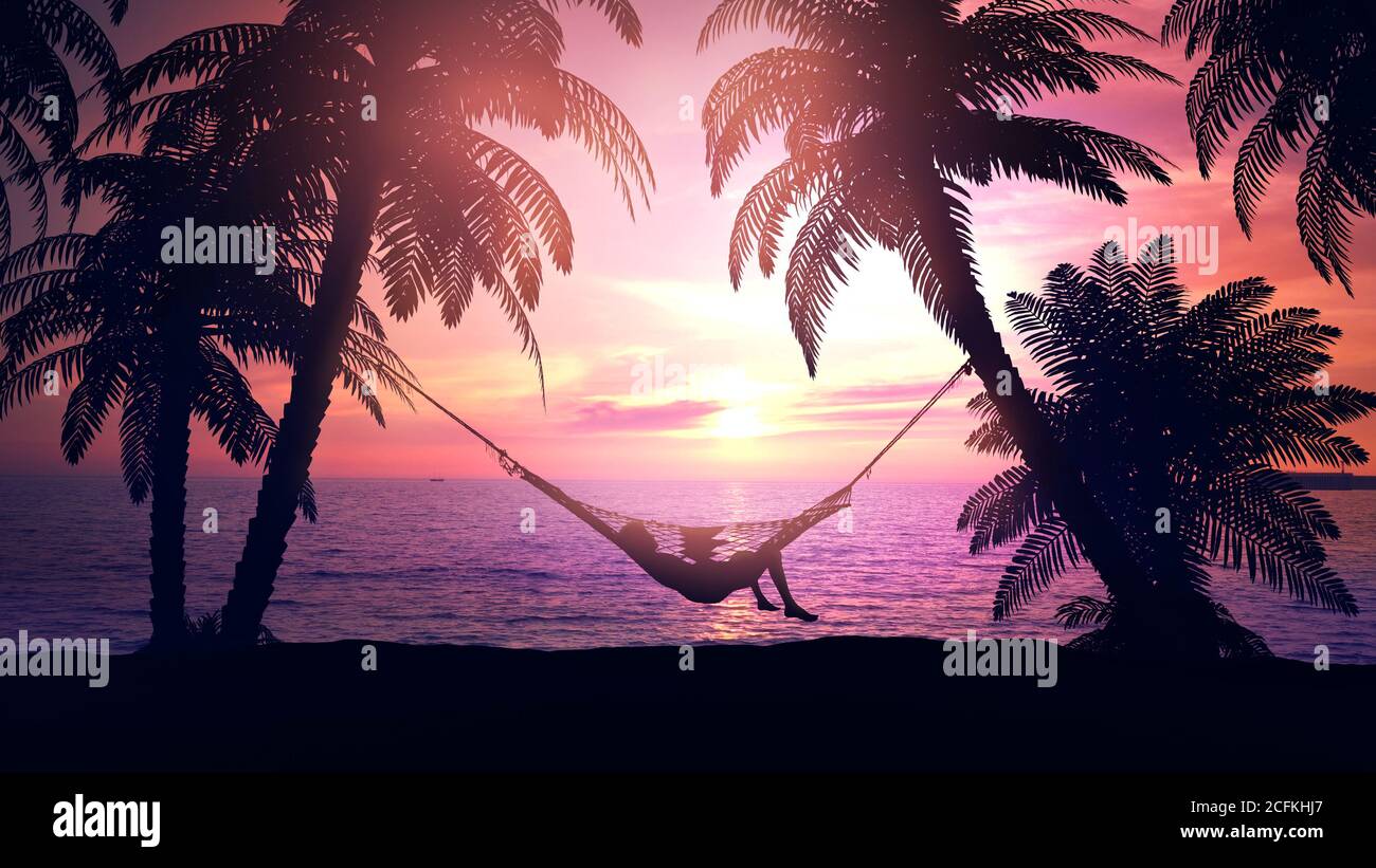 Relax in a hammock on the beach during sunset Stock Photo - Alamy