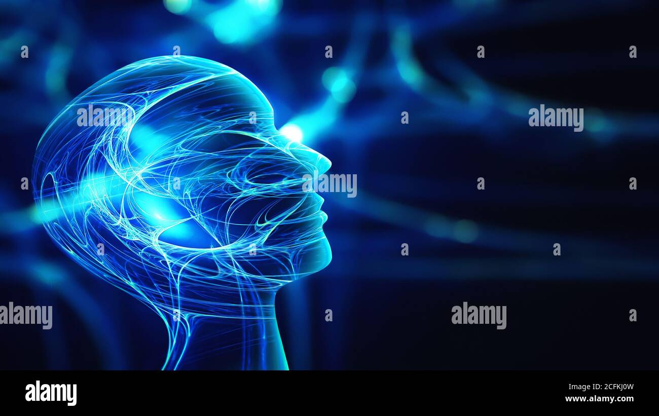 Innovation technology abstract background with human head silhouette. Stock Photo