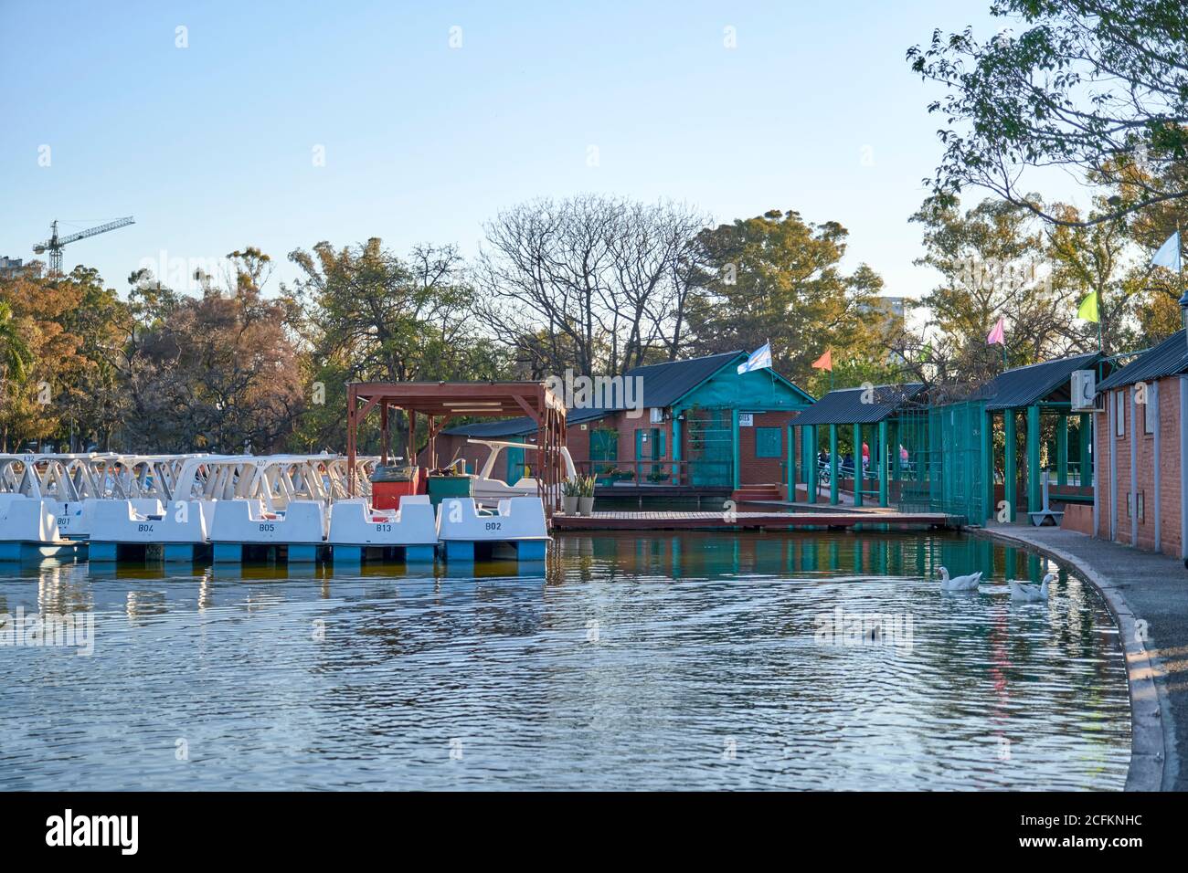 CABA, Buenos Aires, Argentina; Ago 21, 2020: Boat rental service in Bosques de Palermo lake, closed due to the coronavirus outbreak, covid 19 Stock Photo