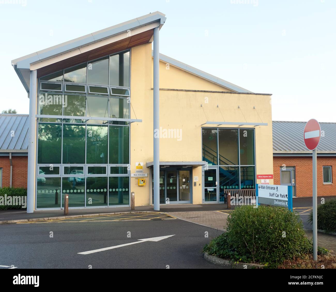 September 2020 - Main entrance to the West Mendip Hospital in Glastonbury, Somerset, UK Stock Photo