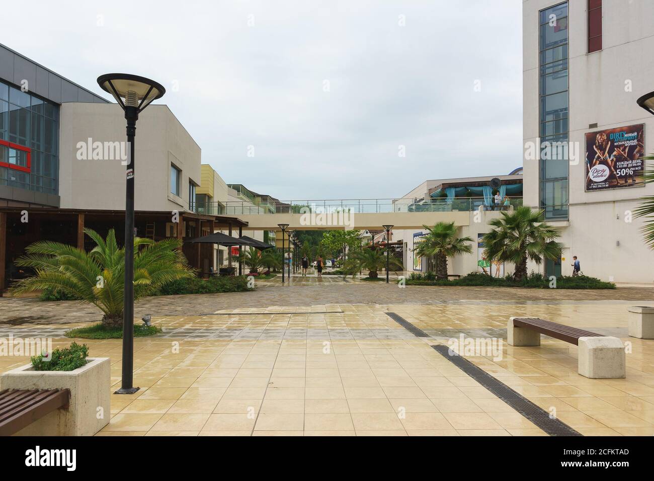 Russia, Sochi, Krasnodarskiy region-June 07.2017: territory of Mandarin Shopping and entertainment center in Adler. Cloudy day in early summer Stock Photo