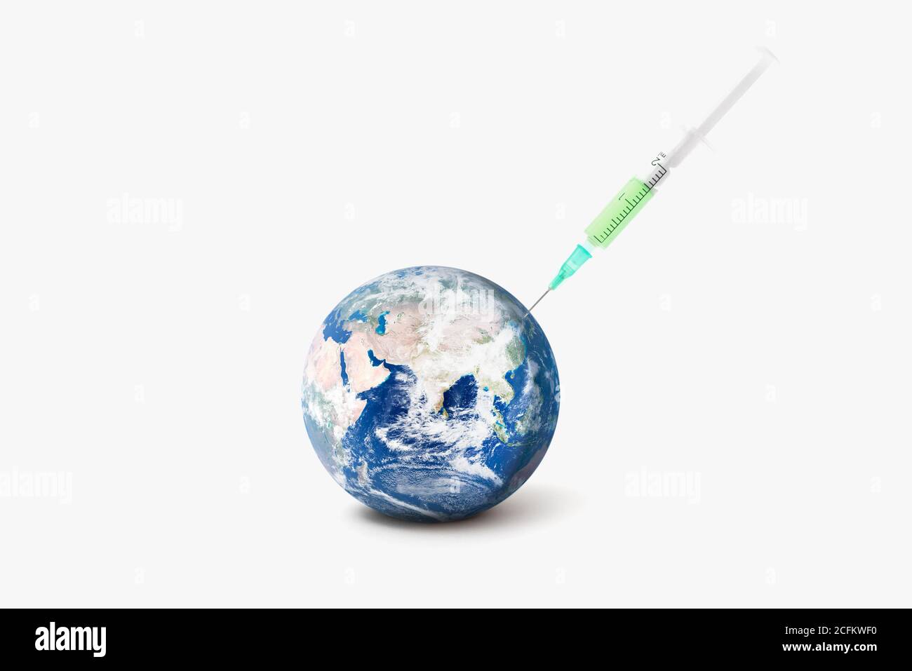 Global vaccine against the virus. global pandemic, abstract earth globe and syringe. Elements of this image furnished by NASA. Stock Photo