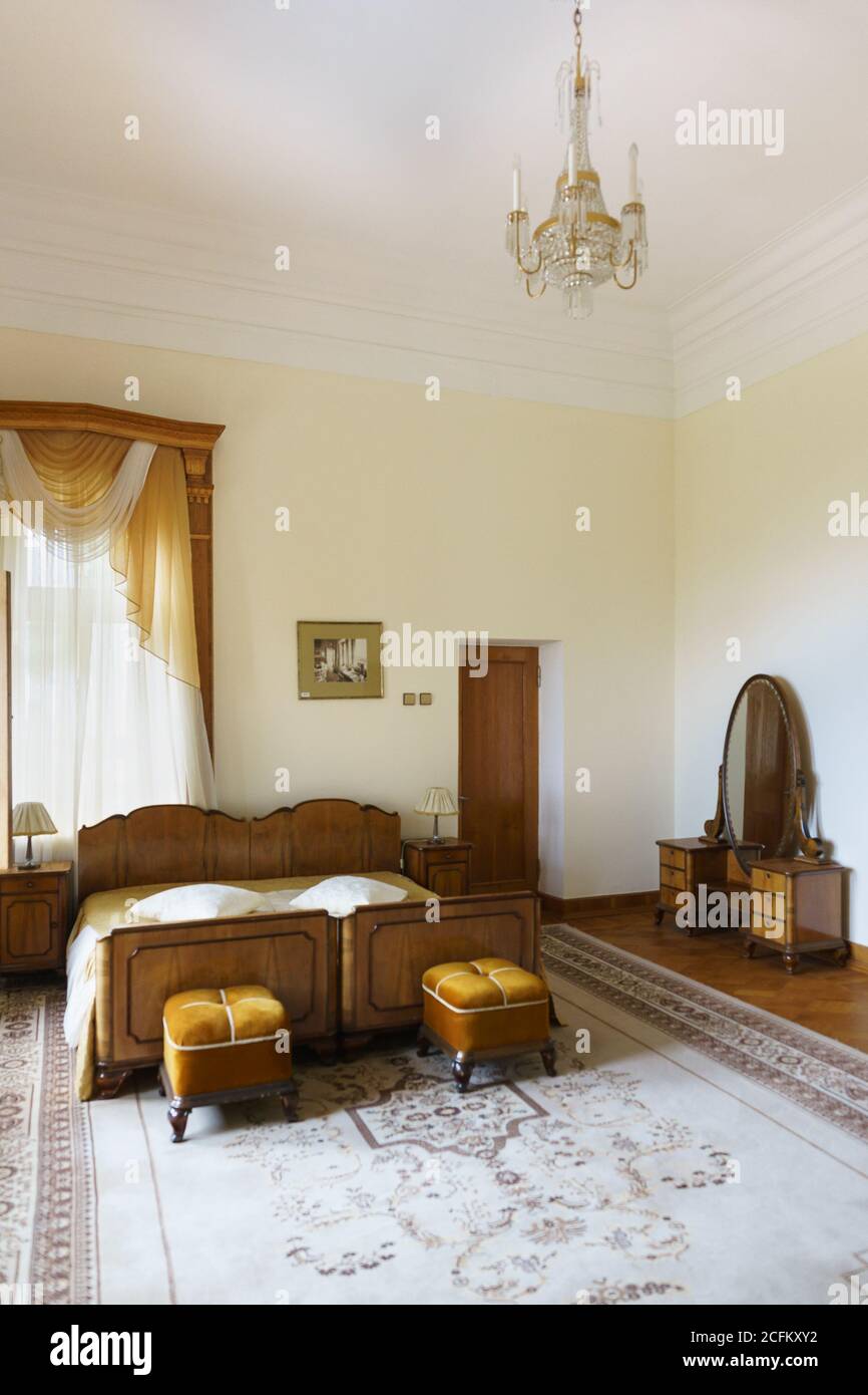 Koreiz, Yalta, Crimea, Russia - September 13, 2018: Interior of one of the bedrooms of Stalin's apartment in the Yusupov Palace, where he lived during Stock Photo