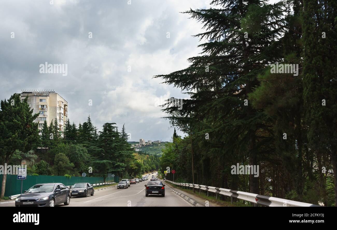 Yalta, Crimea, Russia - September 15, 2018: car Traffic on the South Bank highway on the outskirts of the resort city Stock Photo