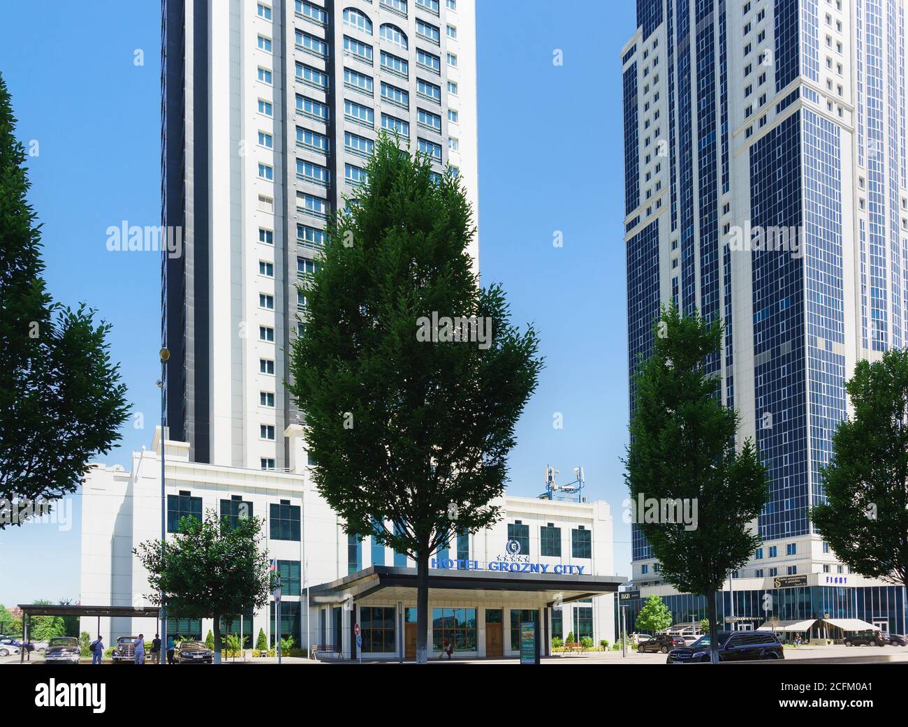 Grozny, Chechen Republic, Russia - June 02, 2019: five-Star hotel Grozny city in the center of the capital of the Republic. The complex of high-rise b Stock Photo