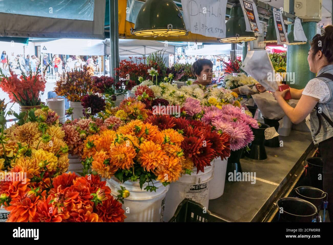 Flower stall at Pike Place Market, Seattle, USA. Stock Photo