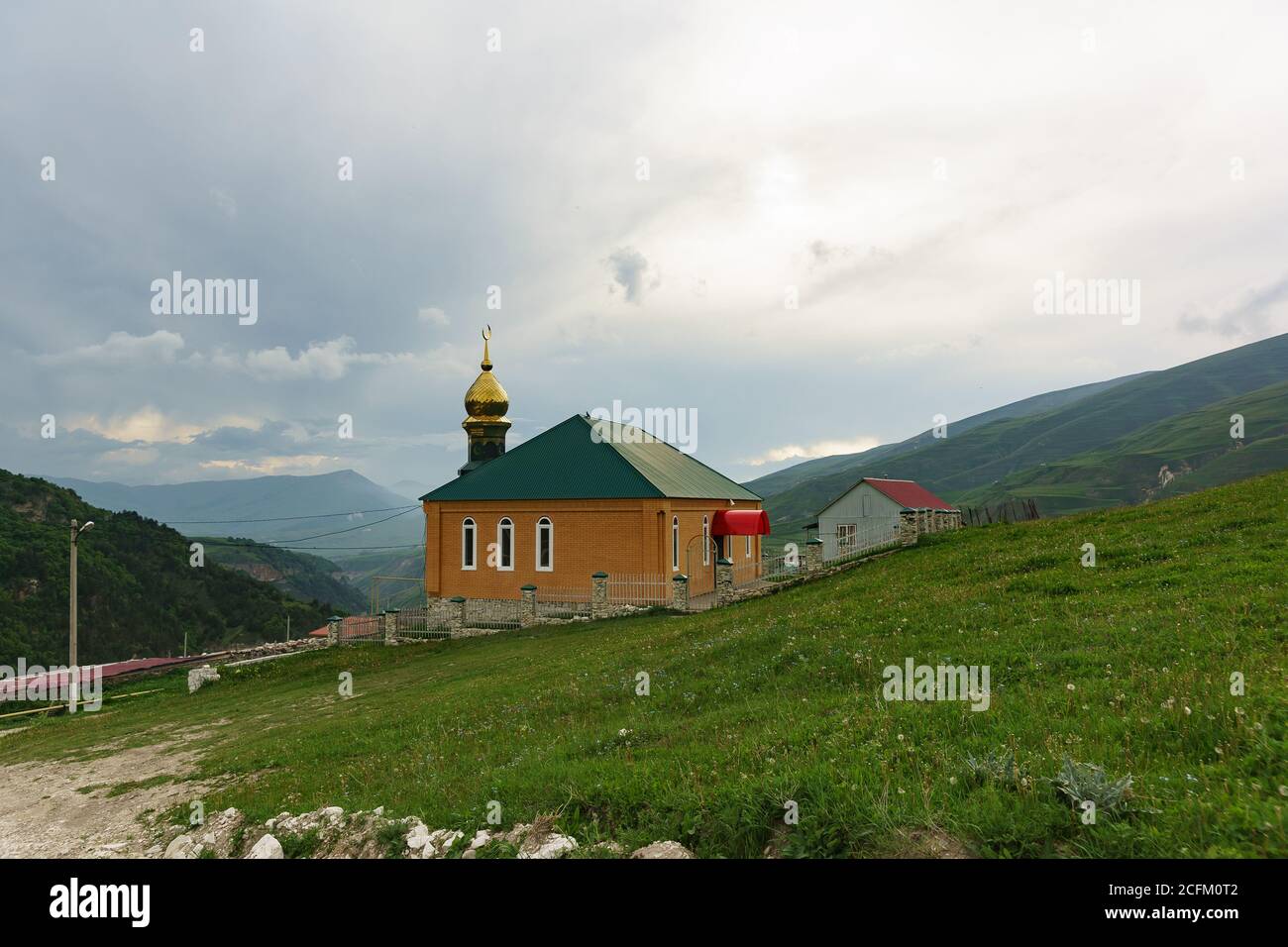 Hoi, Vedensky district, Chechen Republic, Russia - June 01.2019: New modern mosque in the reviving guard settlement Stock Photo