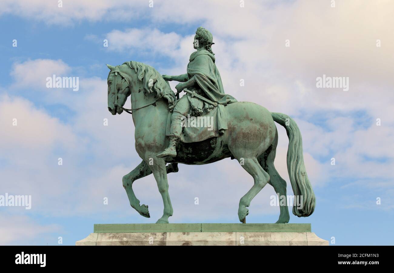 Equestrian statue of King Frederik V at the Amalienborg Palace in Copenhagen Stock Photo