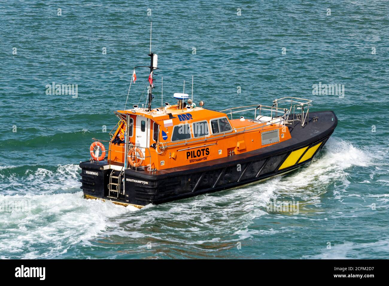 an associated british ports abp pilots launch cutter or boat at full steam ahead in the solent. Stock Photo