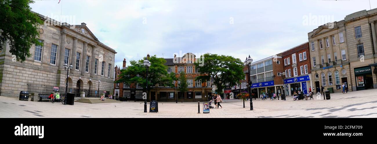 Stafford / UK - September 6 2020: Markert Square in Stafford during the sunday afternoon. Panoramic image. Stock Photo