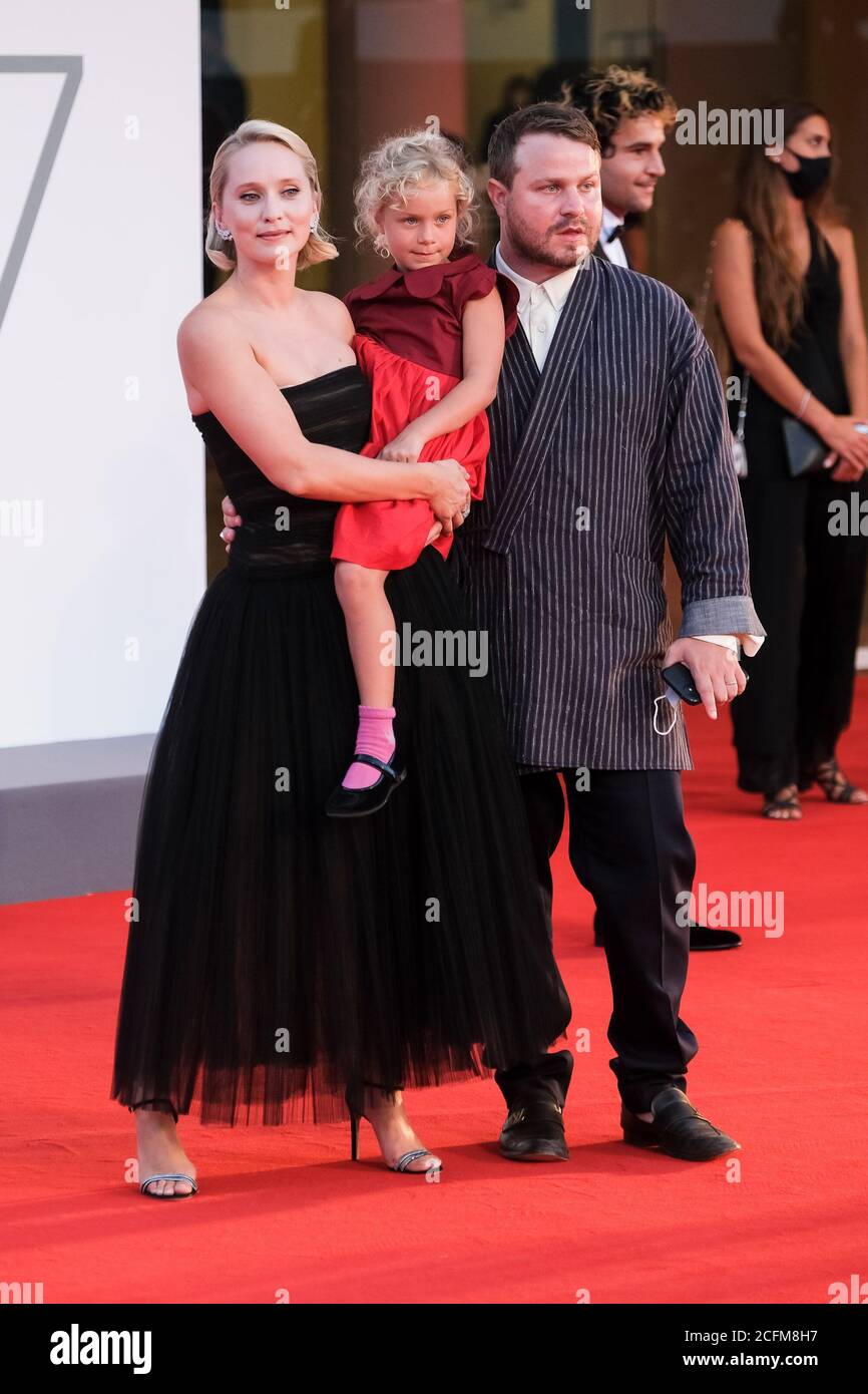 Palazzo del Cinema, Lido, Venice, Italy. 6th Sep, 2020. Mona Fastvold, Adelaide James Fastvold Corbet, Brady Corbet poses on the red carpet at The World to Come. Picture by Credit: Julie Edwards/Alamy Live News Stock Photo