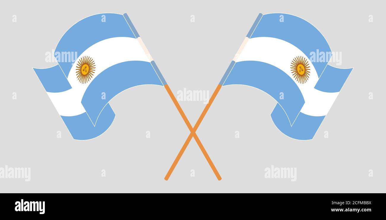 Crossed and waving flags of Argentina. Vector illustration Stock Vector