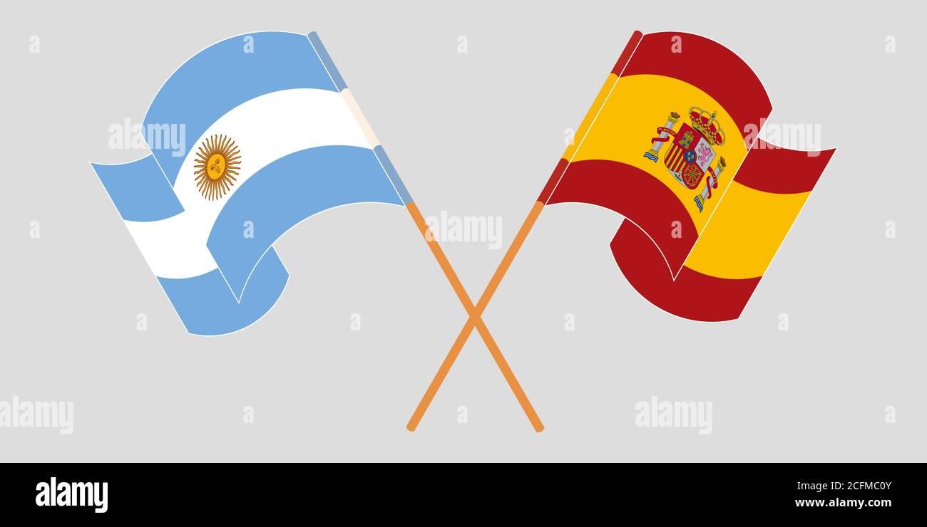 Crossed and waving flags of Argentina and Spain. Vector illustration ...