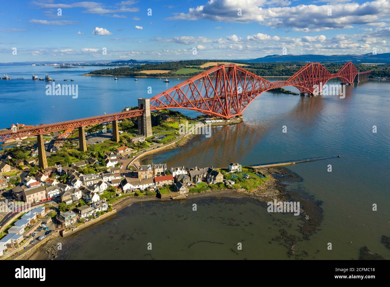 Aerial view of North Queensferry and the Forth Rail Bridge, Fife, Scotland. Stock Photo