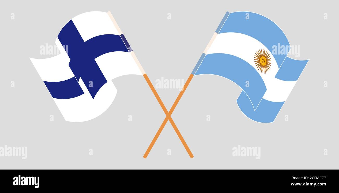 Crossed and waving flags of Argentina and Finland. Vector illustration Stock Vector