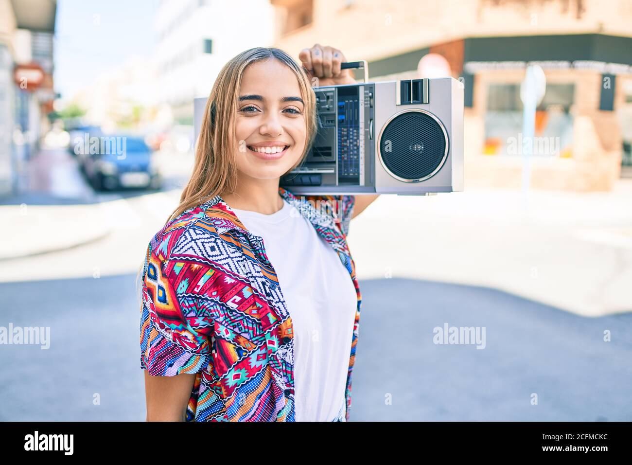Female listening to boom box hi-res stock photography and images - Alamy