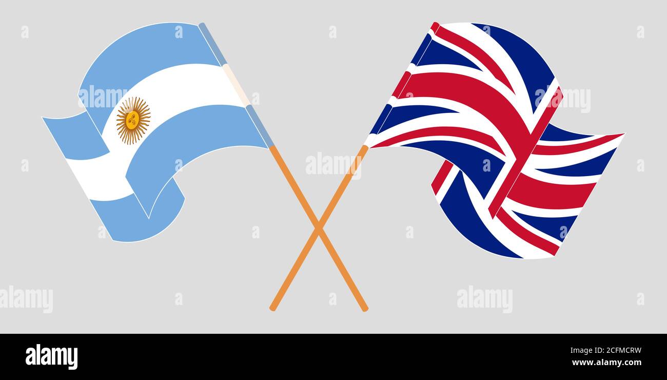 Crossed and waving flags of Argentina and the UK. Vector illustration ...
