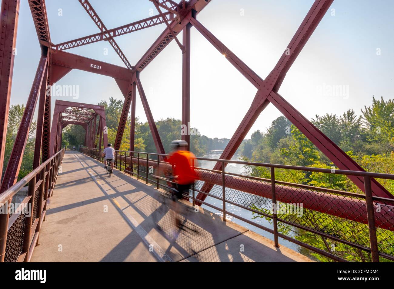 Boise River bridge with bikes crossing Stock Photo Alamy