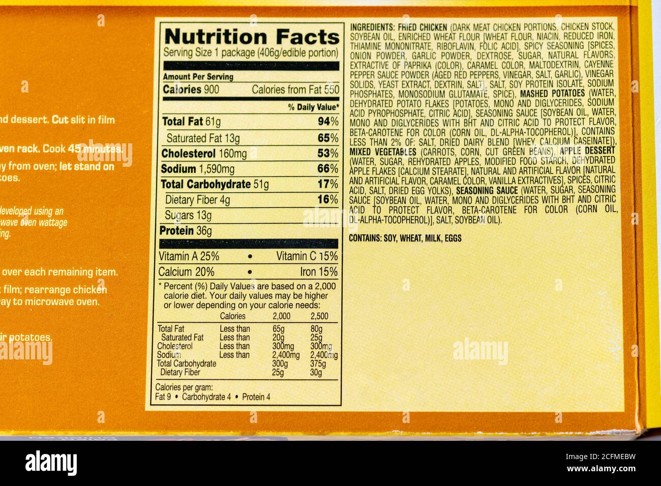 Calories and sodium per serving with ingredients Stock Photo Alamy