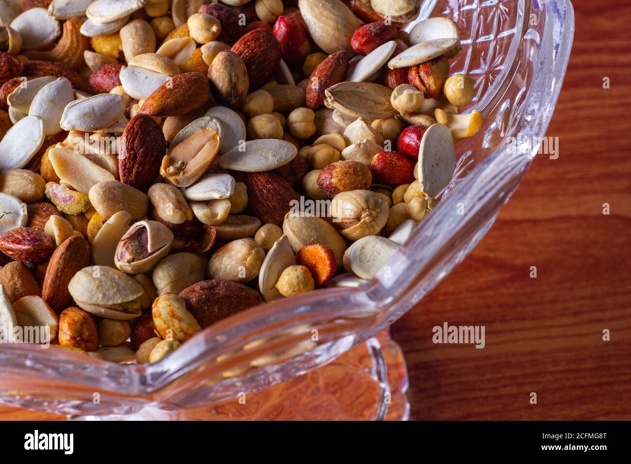 Corner closeup shot of dry fruits on a table Stock Photo