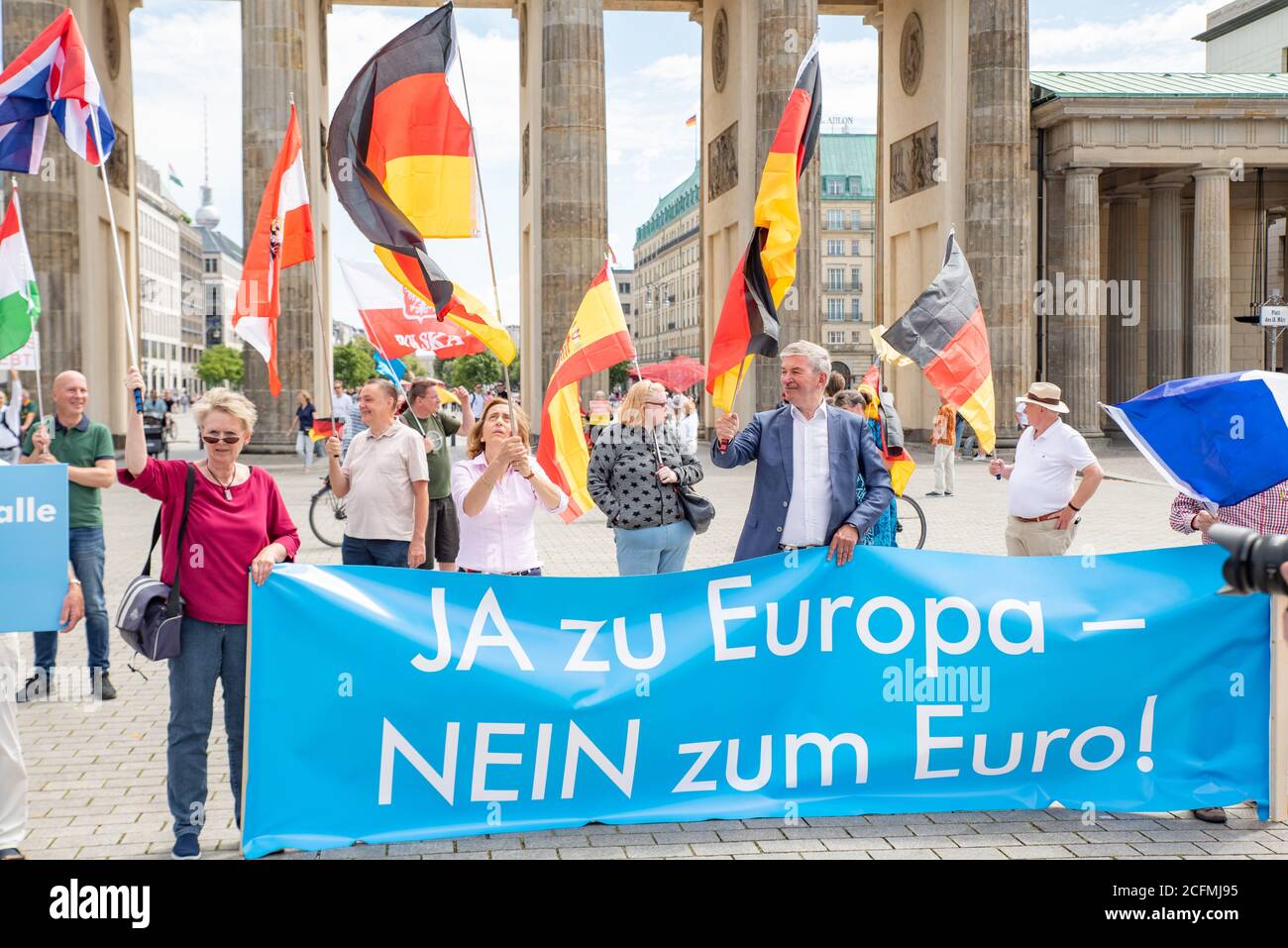 An anti-Euro rally by the AfD in Berlin on 04.07.2020 - Yes to Europe, no to the EURO. Stock Photo