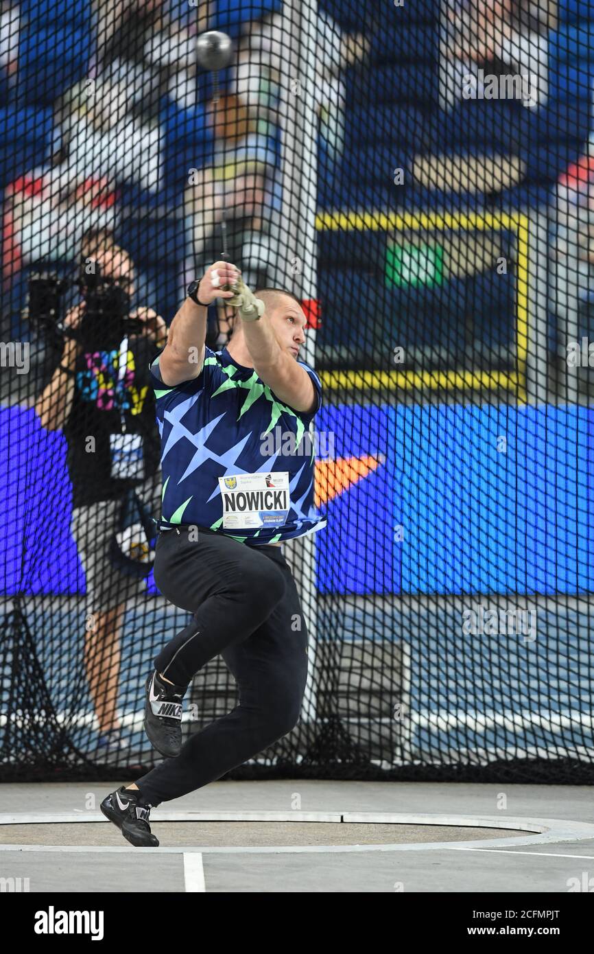 Chorzow, Poland. 06th Sep, 2020. Wojciech Nowicki (POL) places second in  the hammer throw at 258-9 (78.88m) during the Kamila Skolimowska Memorial  in a World Athletics Continental Tour Gold meeting at Stadion